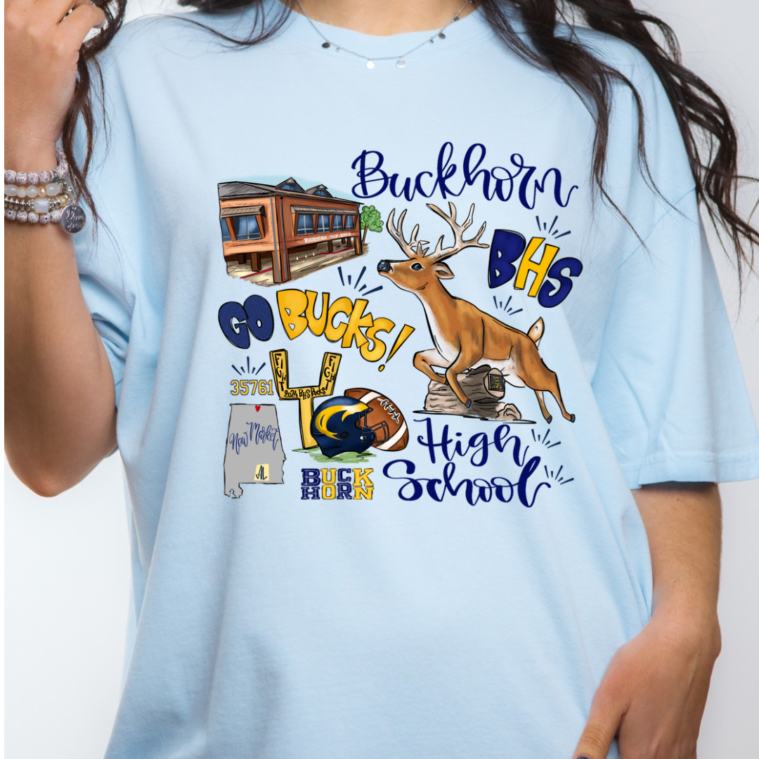 Buckhorn High School Themed Football Tee (DTF - Direct to Film Tshirt or Sweatshirt)