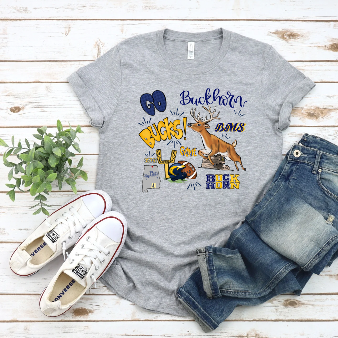 Buckhorn Middle School Themed Football Tee (DTF - Direct to Film Tshirt or Sweatshirt)
