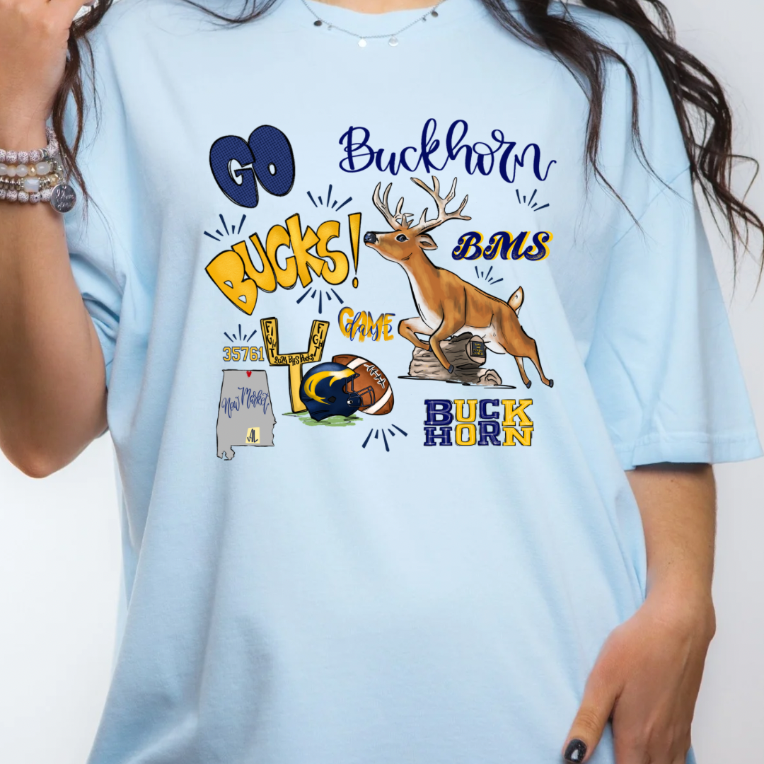 Buckhorn Middle School Themed Football Tee (DTF - Direct to Film Tshirt or Sweatshirt)