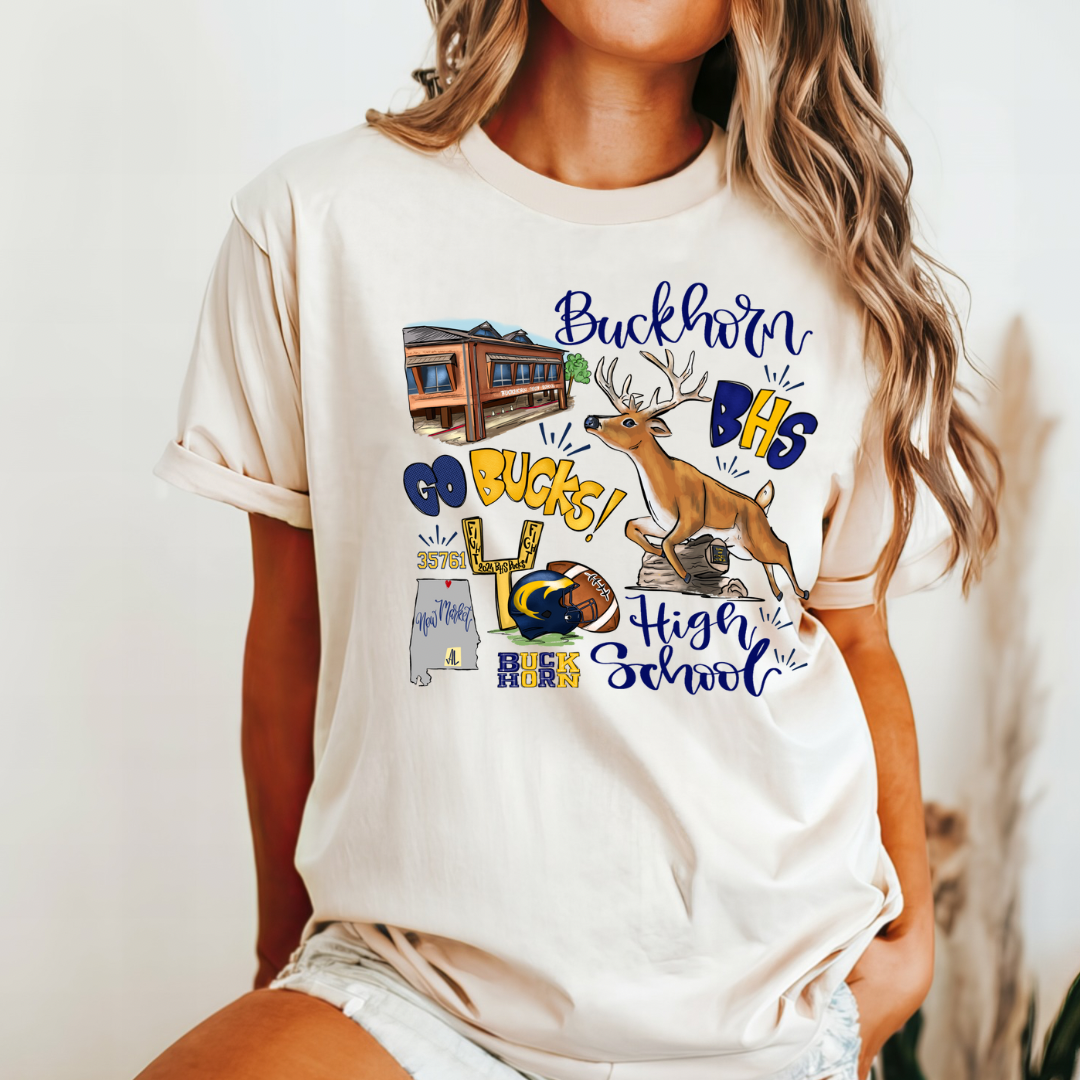 Buckhorn High School Themed Football Tee (DTF - Direct to Film Tshirt or Sweatshirt)