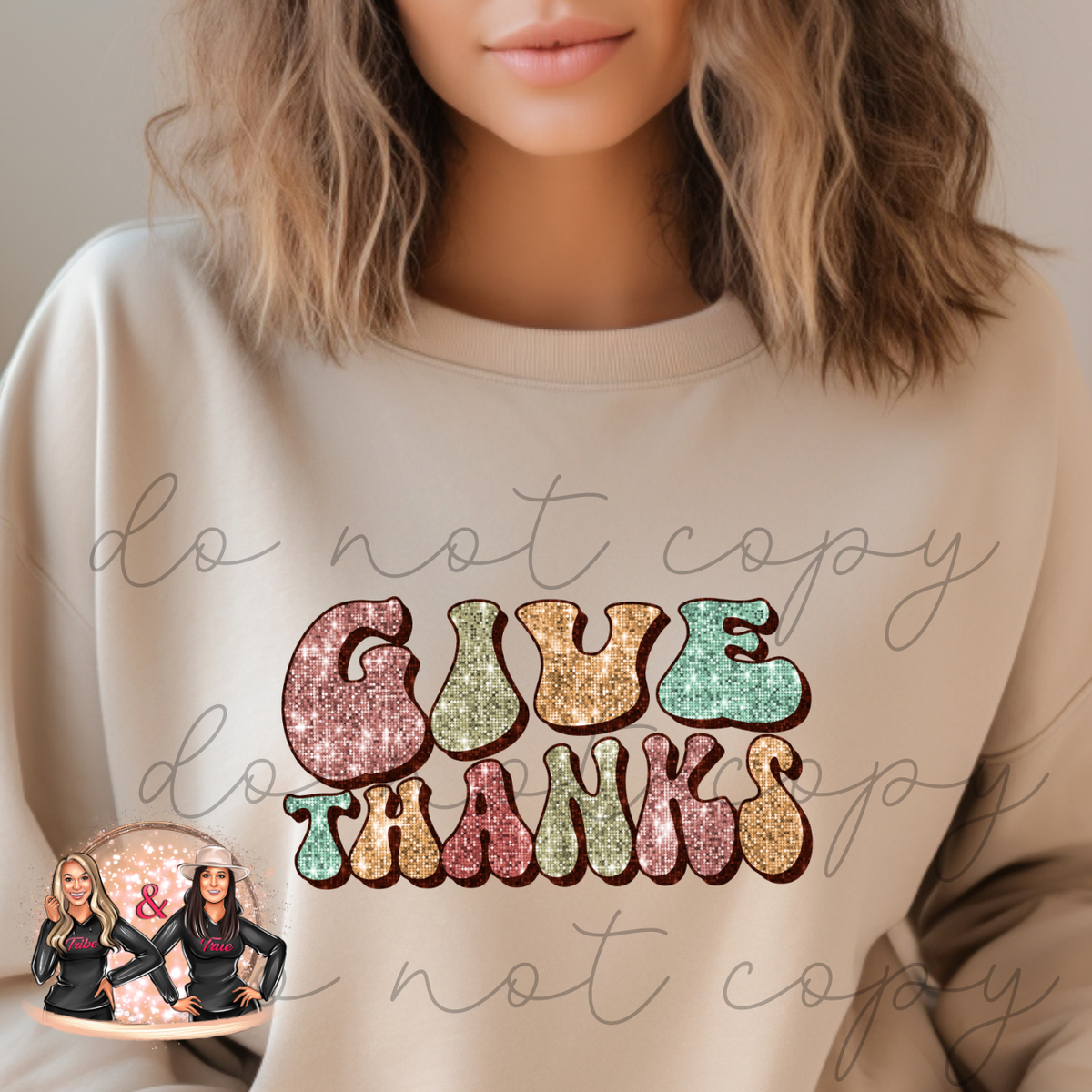 Give Thanks Faux Sequins/Glitter (Sweatshirt - DTF - Direct to Film)