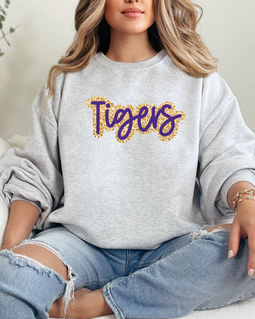 Tigers Faux Glitter (DTF Direct to Film Sweatshirt)