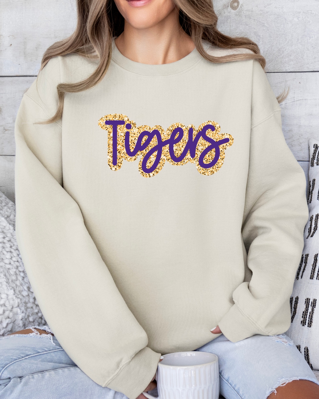 Tigers Faux Glitter (DTF Direct to Film Sweatshirt)