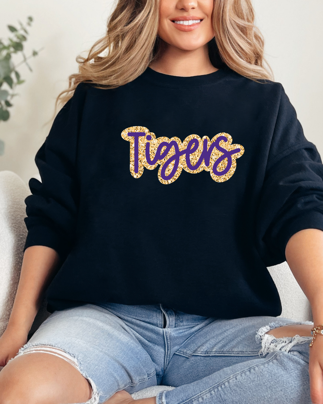 Tigers Faux Glitter (DTF Direct to Film Sweatshirt)