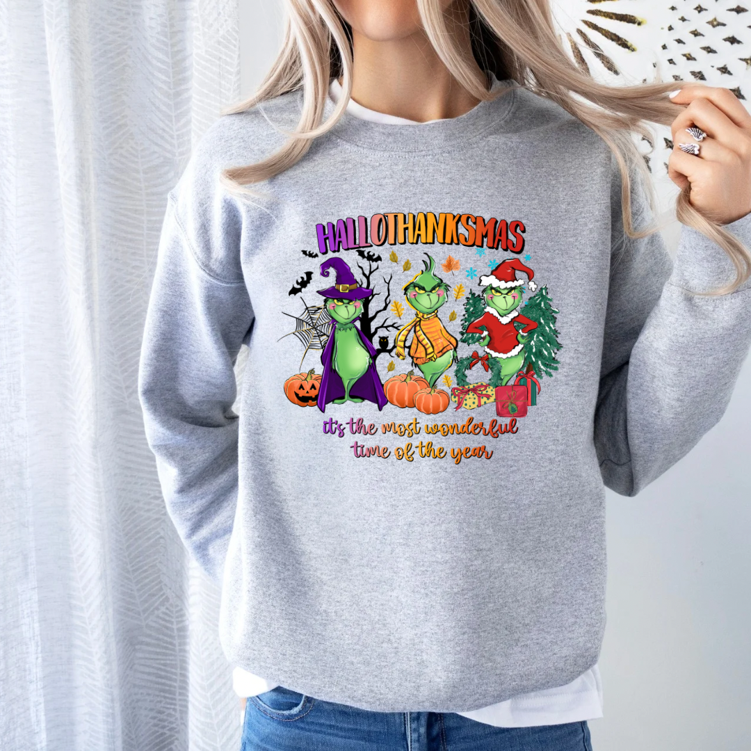 HalloThanksMas (DTF - Direct to Film - CUSTOM - Gildan Sweatshirt)