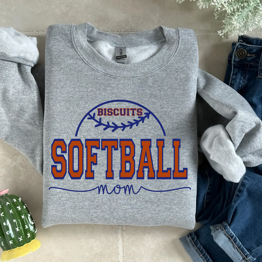 Biscuits Softball MOM (DTF - Direct to Film - Gildan Sport Gray Sweatshirt)