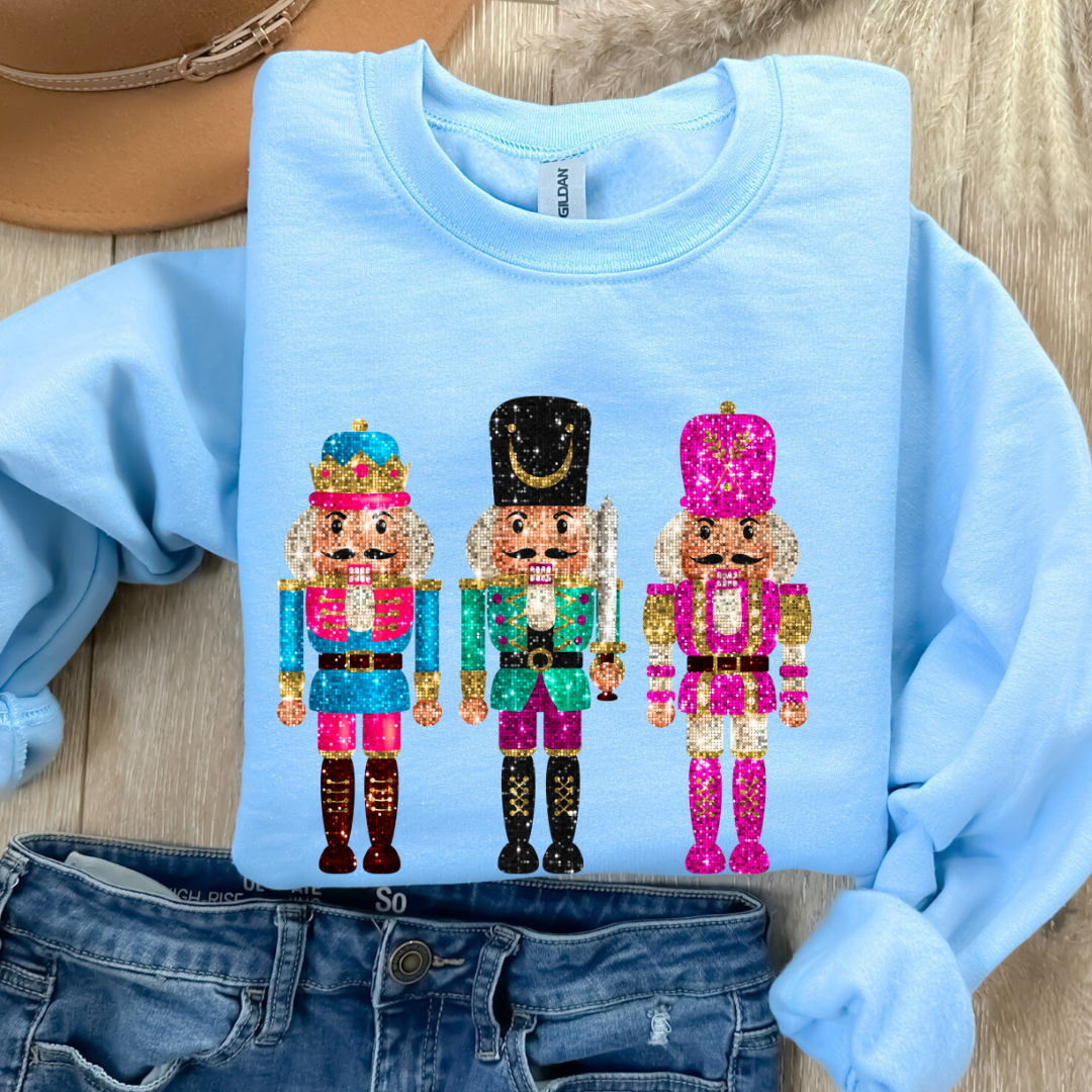 Preppy Nutcracker Sweatshirt (DTF - Direct to Film - Faux Sequins - Blue)