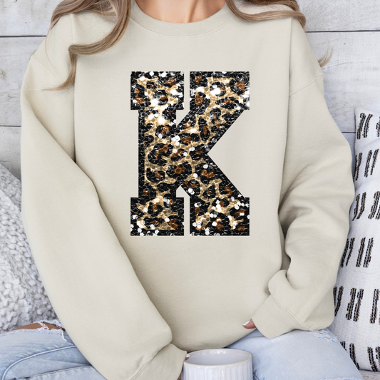 Cheetah Initial (DTF - Direct to Film - Faux Cheetah Initial - Gildan Tan Sweatshirt)