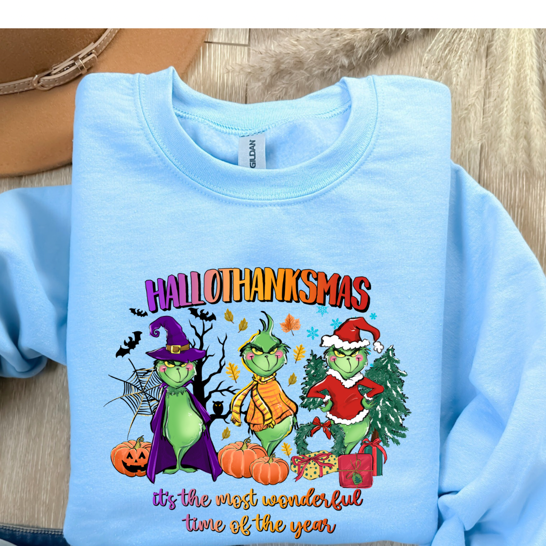 HalloThanksMas (DTF - Direct to Film - CUSTOM - Gildan Sweatshirt)